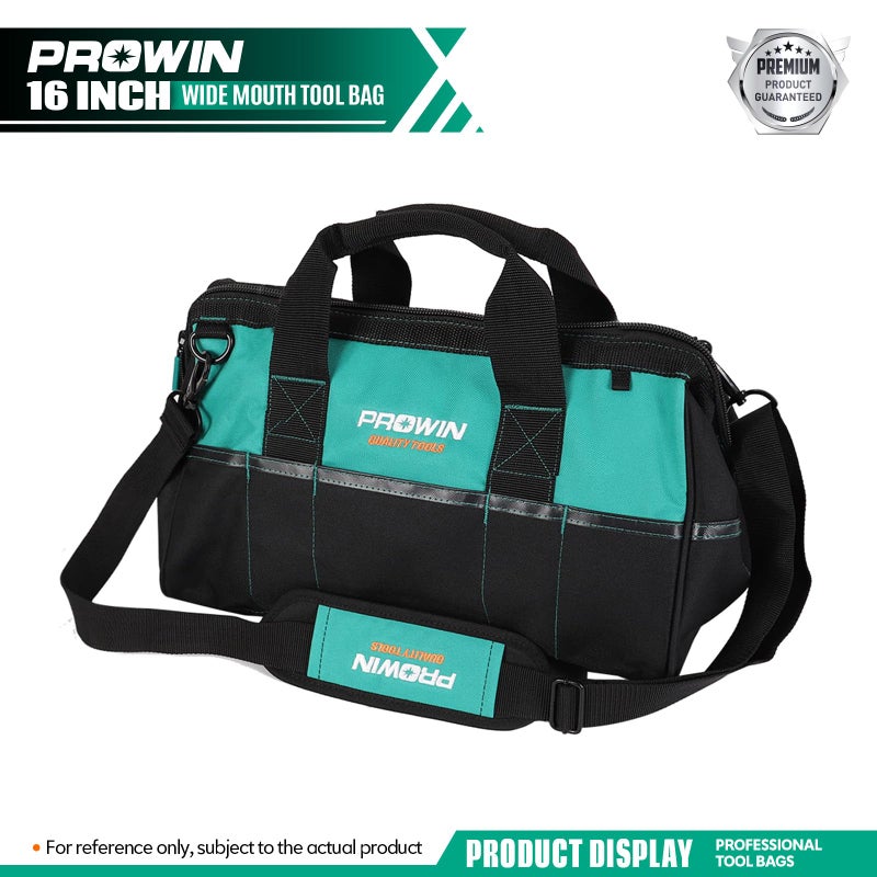 Prowin 16-inch Wide Mouth Tool Bag Multi-pocket Tool Organizer with Adjustable Shoulder Strap, Tool Tote Bag for Men - Image 2